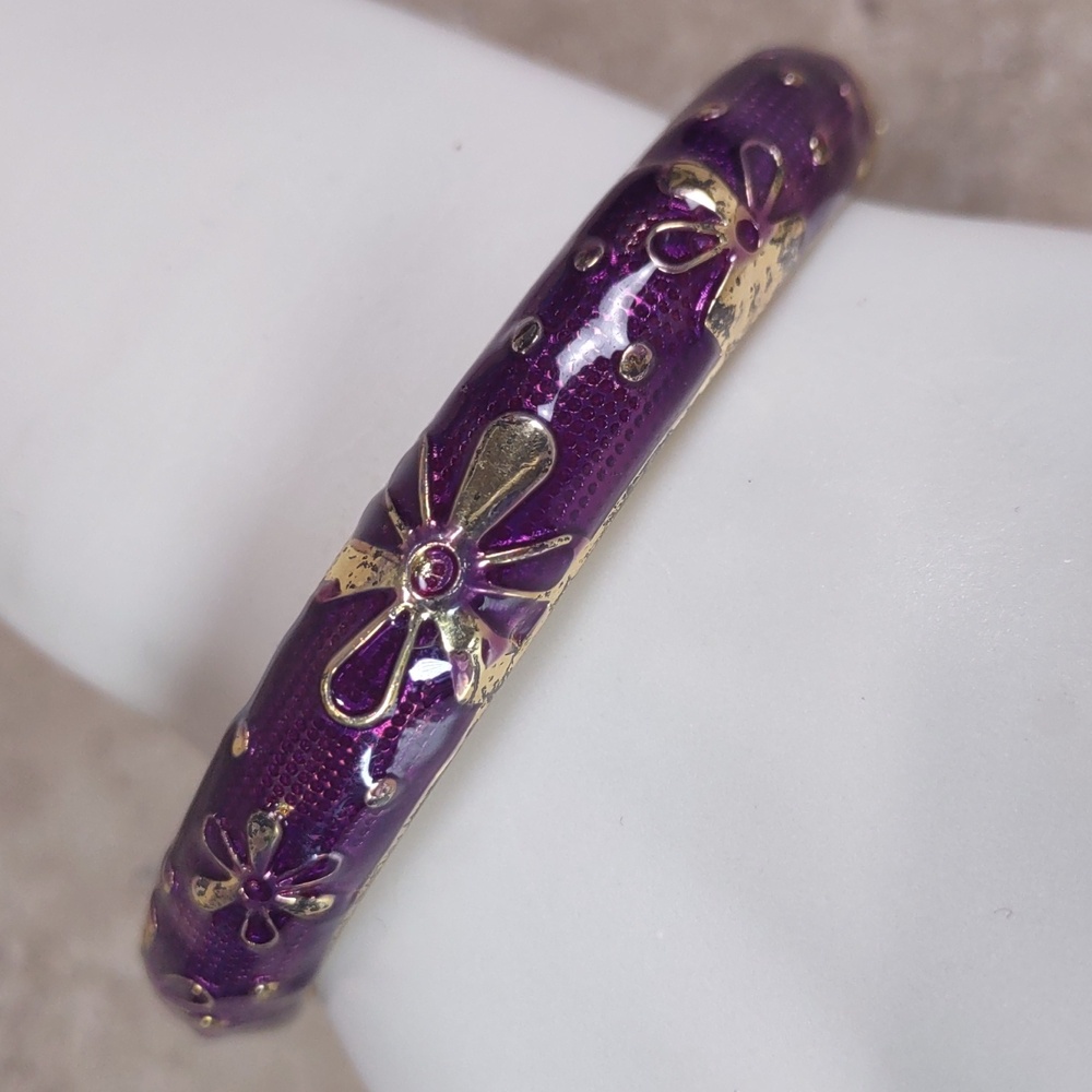 Purple Enamel/Goldtone Hinged Bracelet